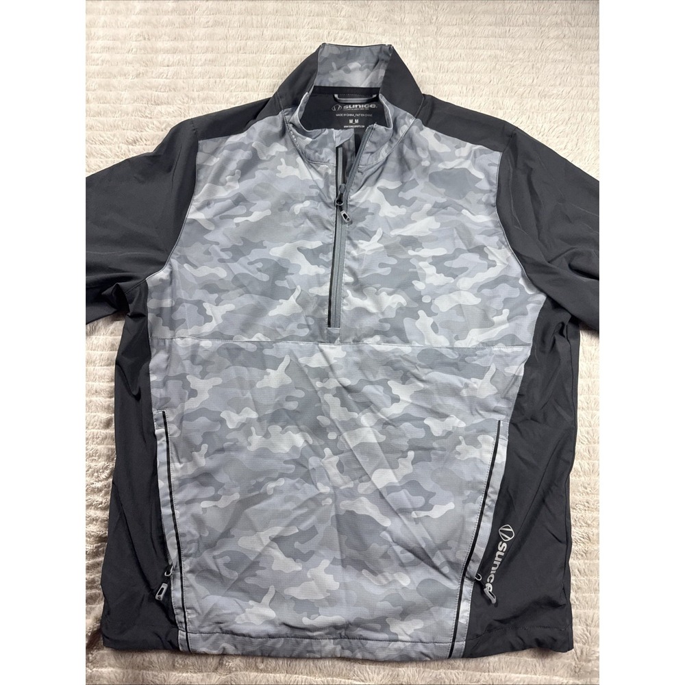 Sunice George Windwear Packable‎ Pullover Mens Med Charcoal Gray Camo S/S NICE